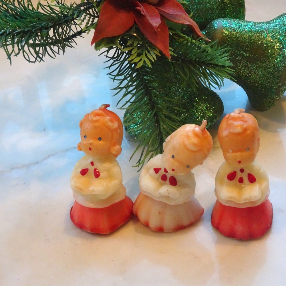 Set of 3 Vintage 1950s Collectible Gurley Candle CO. Christmas Carolers Candles - Picture 6 of 8